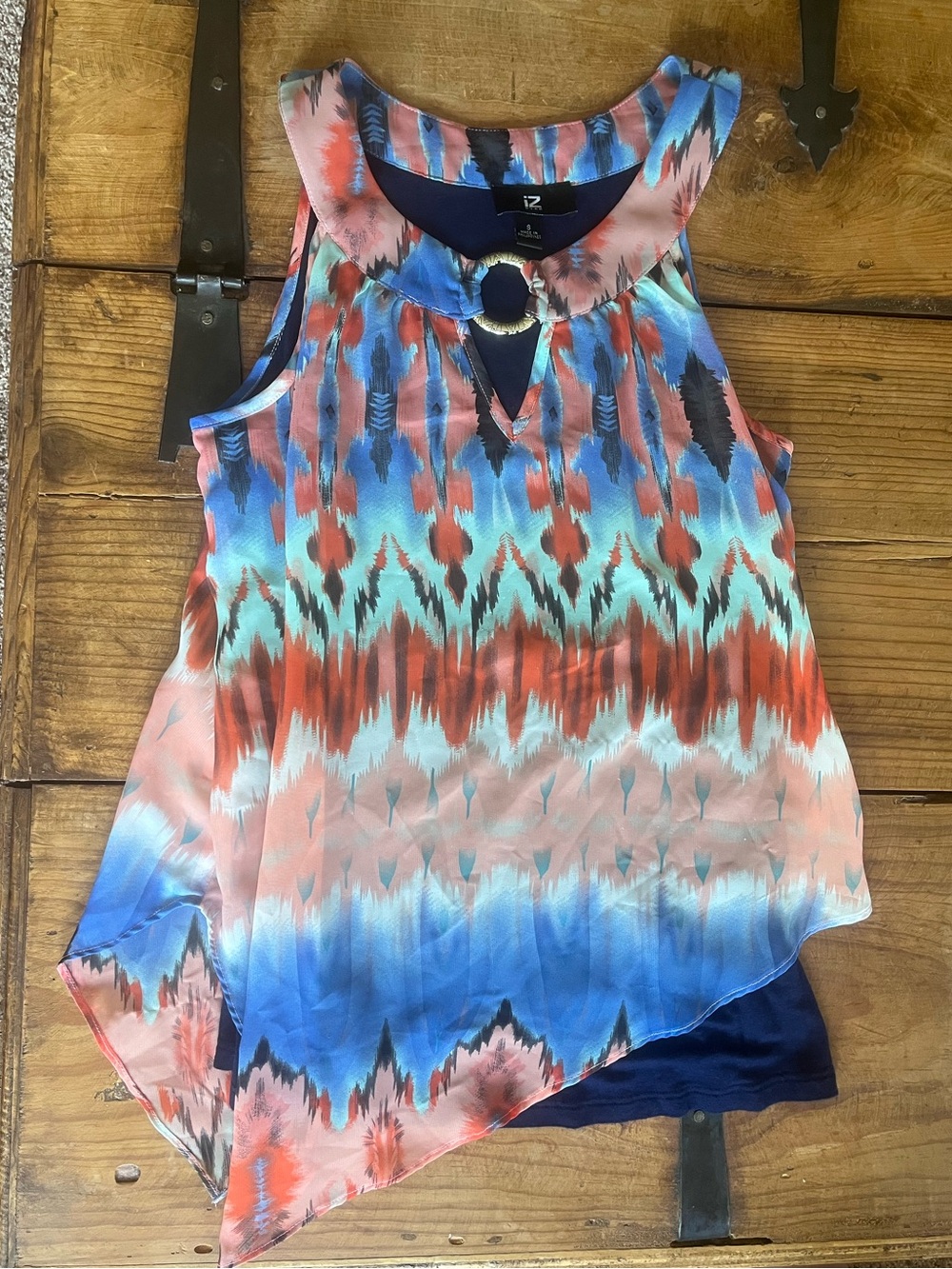 Byer California Coral Blue Multicolor Sleeveless Asymmetrical Camisole